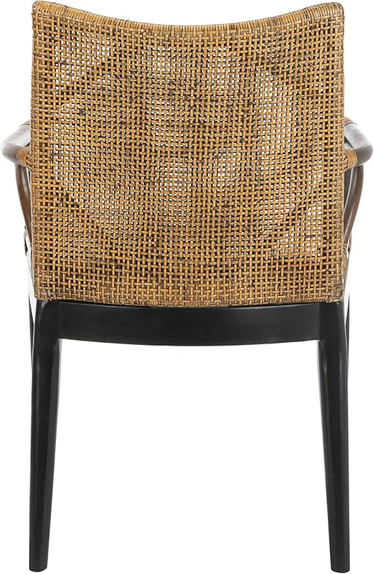 Safavieh Home Gianni Rattan Tropical Woven Arm Chair, Brown/Black - LeafyLoom