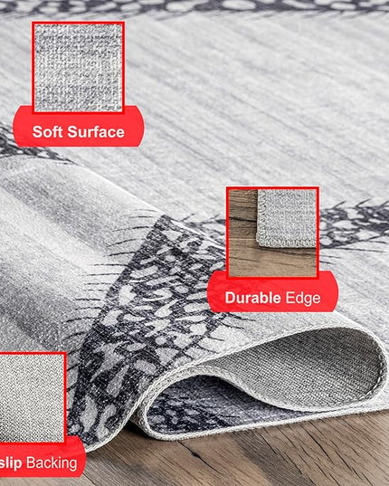nuLOOM Starfish and Stripes Machine Washable Ultra Thin Area Rug, 5' x 8', Light Grey - LeafyLoom