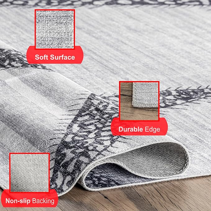nuLOOM Starfish and Stripes Machine Washable Ultra Thin Area Rug, 5' x 8', Light Grey - LeafyLoom
