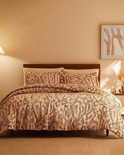 Southshore Fine Living, Inc. Oversized King Comforter Bedding Set, Down Alternative filling, modern Abstract bedding set, King/Cal King Comforter & Matching Shams, Rust Khari - LeafyLoom