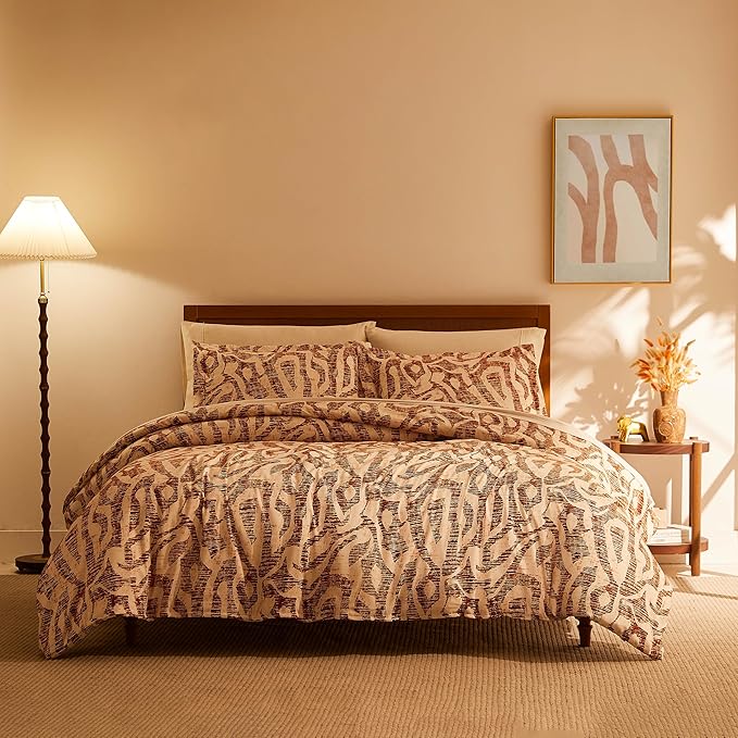 Southshore Fine Living, Inc. Oversized King Comforter Bedding Set, Down Alternative filling, modern Abstract bedding set, King/Cal King Comforter & Matching Shams, Rust Khari - LeafyLoom
