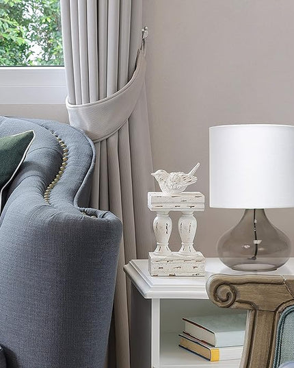 Simple Designs LT2063-SMW Small Glass Raindrop Bedside Table Lamp with White Fabric Shade, Smoke Gray - LeafyLoom
