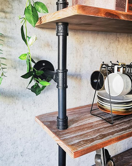 Industrial Ladder Shelves, Wall Mounted Rustic Bookshelf, Retro Wood Metal Pipe Industrial Shelves (Weathered Brown, 5 Tier - 10" D x 48" W x 70" H) - LeafyLoom