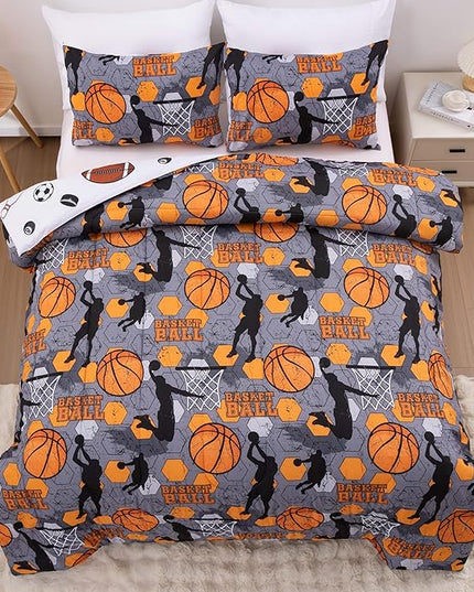 Btargot 3 Piece Grey Geometric Basketball Comforter Set Twin for Boys Teens, 3D Sports Bedding,Soft Microfiber Reversible Quilt with 2 Matching Pillow Shams, Yellow - LeafyLoom