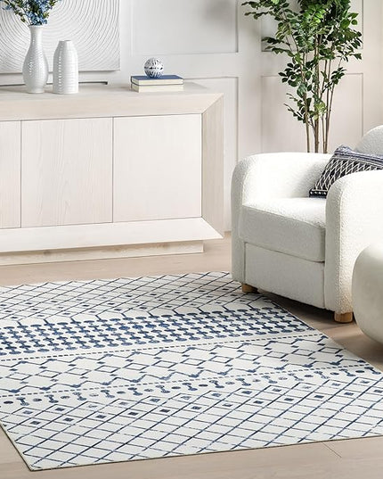nuLOOM Moroccan Blythe Machine Washable Ultra Thin Area Rug, 8' x 10', Blue - LeafyLoom