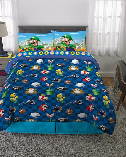 Franco Kids Bedding Super Soft Comforter and Sheet Set, (5 Piece) Full Size, Mario - LeafyLoom