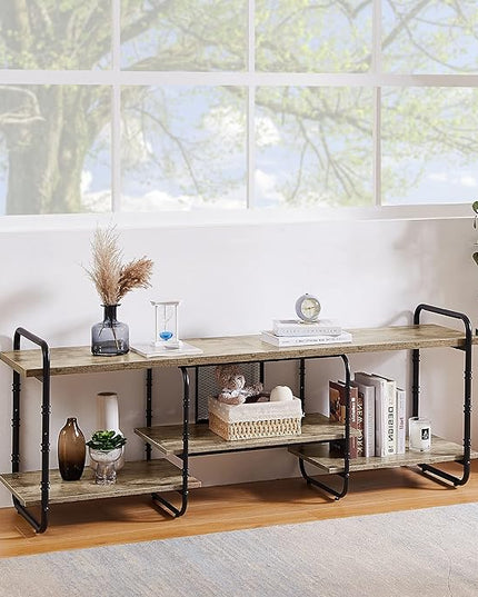 VECELO, Entertainment Center/Media Console Table with Adjustable Storage Shelves for Living Room/Bedroom, 65 inch TV Stand, Grey - LeafyLoom