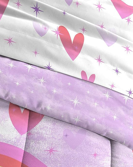 dream FACTORY Kids 7-Piece Complete Set Easy-Wash Super Soft Microfiber Comforter Bedding, Full, Purple Unicorn Rainbow - LeafyLoom