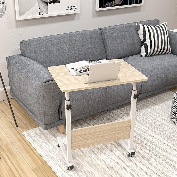 SogesGame End Table Height Adjustable Laptop Table, Portable Desk Cart Tray Mobile Side Table Sofa Table, Snack Table Industrial C Table for Coffee Snack Sofa,Maple,05#3-60MP-S8-US - LeafyLoom
