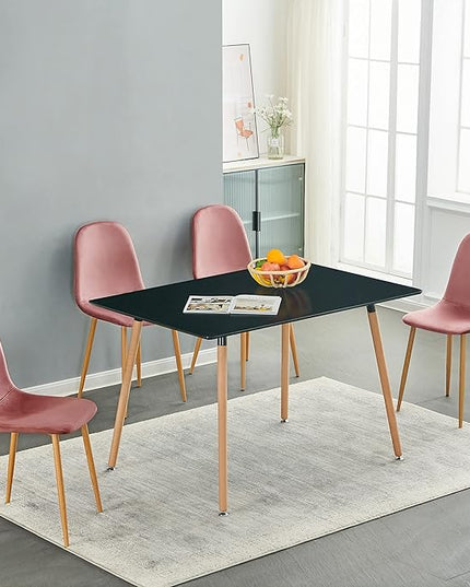 FurnitureR Dining Chairs Set of 4, Velvet Dining Room Seating Upholstered Armless Kitchen Chairs, Side Chair Mid-back with Metal Legs for Living Room Bedroom Home Office, Rose - LeafyLoom