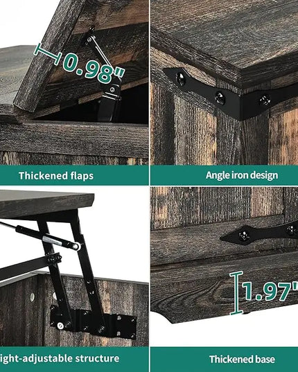 YITAHOME Farmhouse Lift Top Coffee Table, Square Wood Center Table with Large Hidden Storage Compartment for Living Room, Rustic Cocktail Table with Lift Top for Home Office,Dark Rustic Oak - LeafyLoom