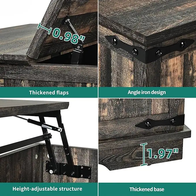 YITAHOME Farmhouse Lift Top Coffee Table, Square Wood Center Table with Large Hidden Storage Compartment for Living Room, Rustic Cocktail Table with Lift Top for Home Office,Dark Rustic Oak - LeafyLoom