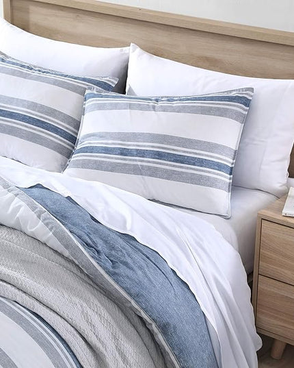 Nautica - Queen Comforter Set, Cotton Bedding for All Seasons, includes Matching Shams (Bay Shore Navy, Queen) - LeafyLoom