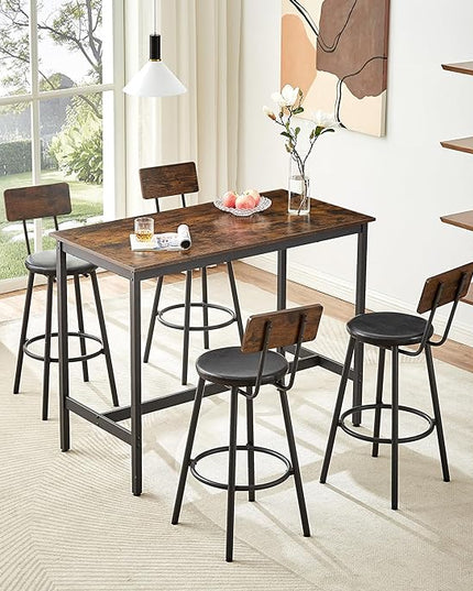 NicBex Dining Room Table Set for 4 Breakfast Nook Table Set Pub High Dining Table 5 Piece Set with 4 Pu Leather Bar Chairs for Kitchen Dining Room, Industrial Style, Rustic Brown - LeafyLoom