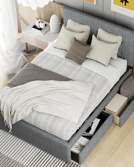 Bellemave Full Size Bed Frame with 2 Storage Drawers,Linen Upholstered Platform Bed Frame with Headboard for Kids,Adults,No Box Spring Needed,Gray - LeafyLoom