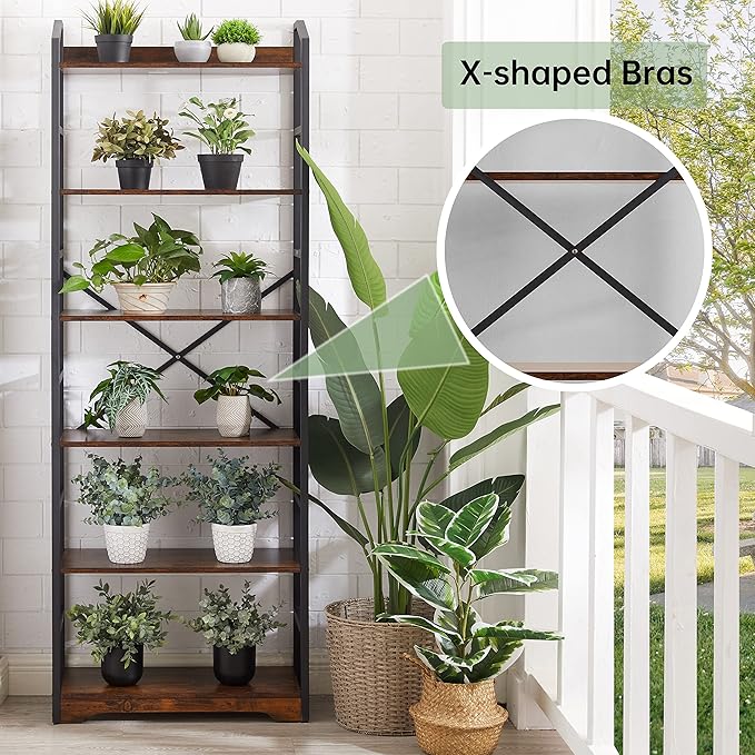 Vagusicc 6 Tier Bookshelf with 2 Storage Baskets, Tall Bookcase Shelf Storage Organizer Wood Book Shelf, Modern Shelf Rack Shelves with Steel Frame, Multipurpose Bookshelf for Bedroom Living Room - LeafyLoom