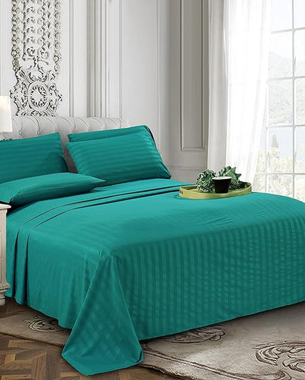 Elegant Comfort Best, Softest, Coziest 6-Piece Sheet Sets! - 1500 Premier Hotel Quality Luxurious Wrinkle Resistant 6-Piece DAMASK STRIPE Bed Sheet Set, Full Turquoise - LeafyLoom