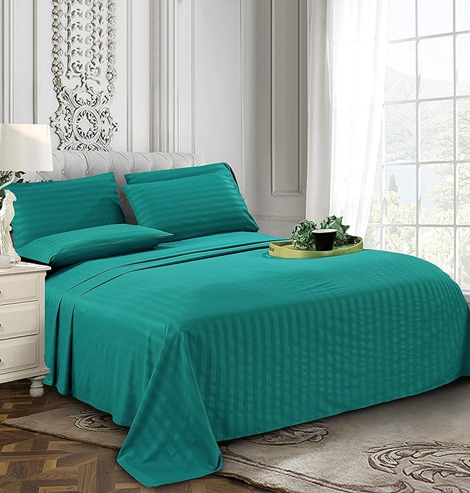 Elegant Comfort Best, Softest, Coziest 6-Piece Sheet Sets! - 1500 Premier Hotel Quality Luxurious Wrinkle Resistant 6-Piece DAMASK STRIPE Bed Sheet Set, Full Turquoise - LeafyLoom