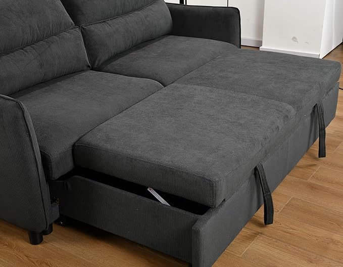 Queen Size Loveseat Sleeper Sofa,3 in 1 Soft Corduroy Upholstered Oversized Convertible Love Seat Sofabed cum Daybed W/Pull Out Sleep Couch Bed and Reclining Backrest for Living Space, 75“, Black - LeafyLoom
