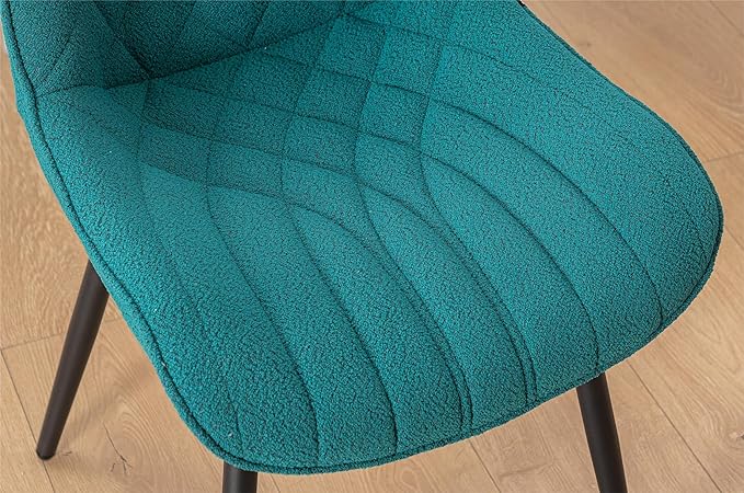 Velvet Dining Chairs Set of 2, Boucle Upholstered Dining Room Chairs with Curved Backrest for Kitchen Living Room Dining Room, Peacock Green - LeafyLoom