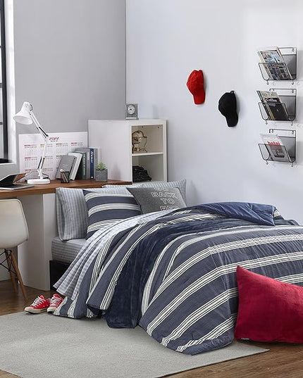 Nautica - Twin Comforter Set, Cotton Reversible Bedding with Matching Sham, Stylish Home Decor, Dorm Room Essentials (Craver Navy, Twin/Twin XL) - LeafyLoom
