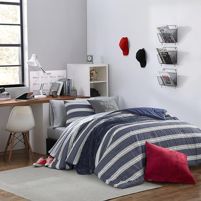 Nautica - Twin Comforter Set, Cotton Reversible Bedding with Matching Sham, Stylish Home Decor, Dorm Room Essentials (Craver Navy, Twin/Twin XL) - LeafyLoom