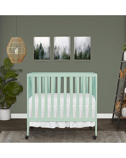 Jett Non-Full Size Folding Convertible Crib, Lightweight Portable Crib, Three Adjustable Mattress Height Settings, Easy to Fold Travel Crib, 1.5” Mattress Pad Included - LeafyLoom