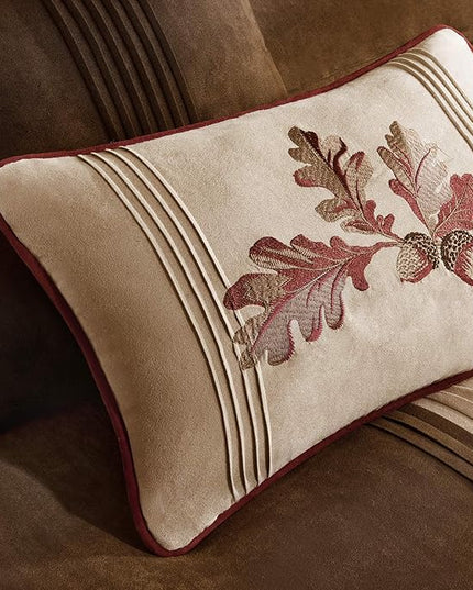 Madison Park Cozy Comforter Set Casual Design All Season, Matching Bed Skirt, Decorative Pillows, King (104 in x 92 in), Jackson Blocks Red/Brown, 7 Piece - LeafyLoom
