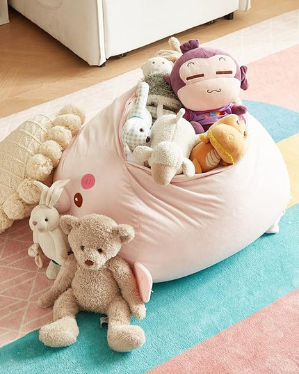 Stuffed Animal Storage Bean Bag Chair Cover for Kids Pink Pig Plush Bean Bag Chair for Girls Large Size Toy Organizer Cover Only Without Filling - LeafyLoom