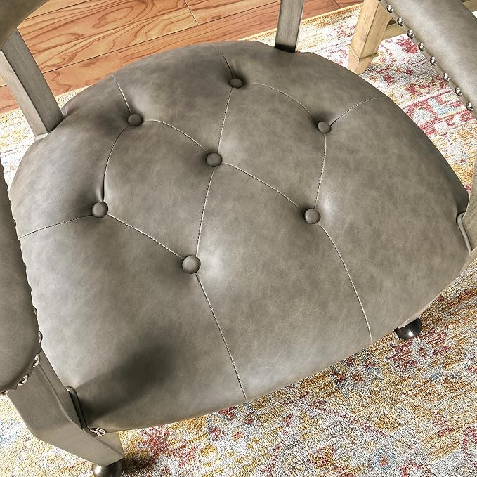 Dining Chairs with Casters and Arms, Large Rolling Dining Chairs with Wheels, Solid Wood Boss Caption's Chairs Office Desk Chairs, 26" D x25.2 W x 31.5" H, Soft Light Grey PU SY-1318-UA - LeafyLoom