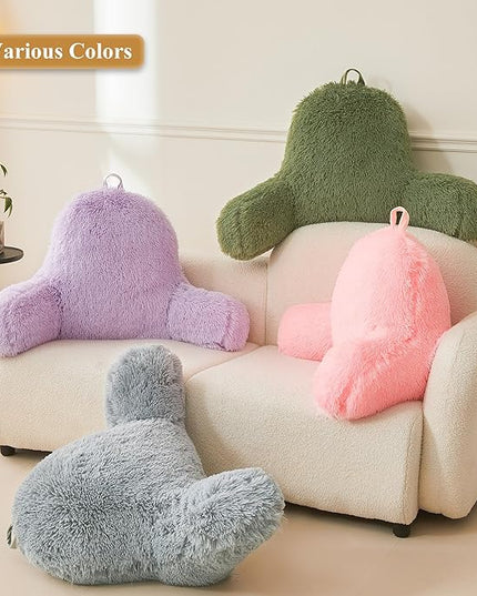 XeGe Faux Fur Reading Pillow Cover (No Filler), Fluffy Back Rest Pillow Case for Bed Sitting Up, Adults Kids Gaming Shaggy Sit Up Back Support Pillow Cover with Arms for Couch Chair Car, Aqua Ombre - LeafyLoom