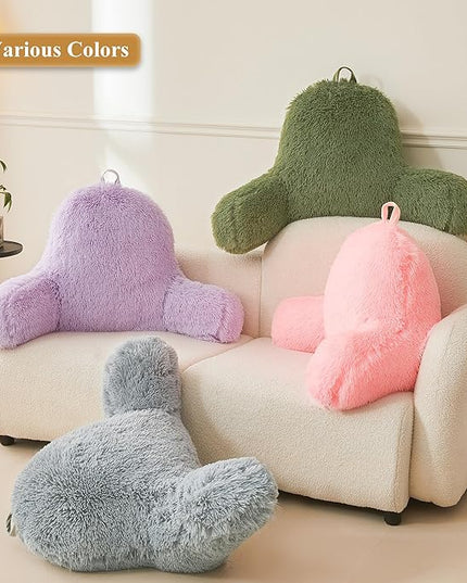 XeGe Fluffy Back Support Pillow Cover for Bed (No Filler), Tie Dye Faux Fur Backrest Pillow Case, Furry Reading Pillow Cover with Arms Adults Kids Girls, Fuzzy Sit Up Study Pillow for Floor, Rainbow - LeafyLoom