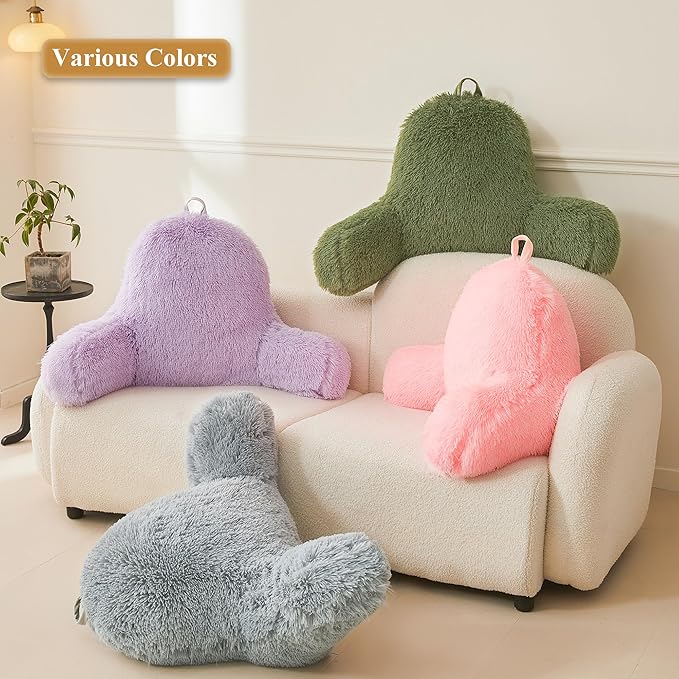 XeGe Faux Fur Reading Pillow Cover (No Filler), Fluffy Back Rest Pillow Case for Sitting in Bed, Adults Kids Girls Shaggy Sit Up Back Support Study Pillow Cover for Couch Chair Home Decoration, Pink - LeafyLoom