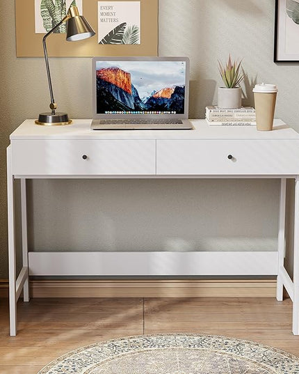 Home Office Desk with Drawers, Small Spaces Writing Desk with Storage for badroom, Work Desk for Home Office, Home Table, white - LeafyLoom