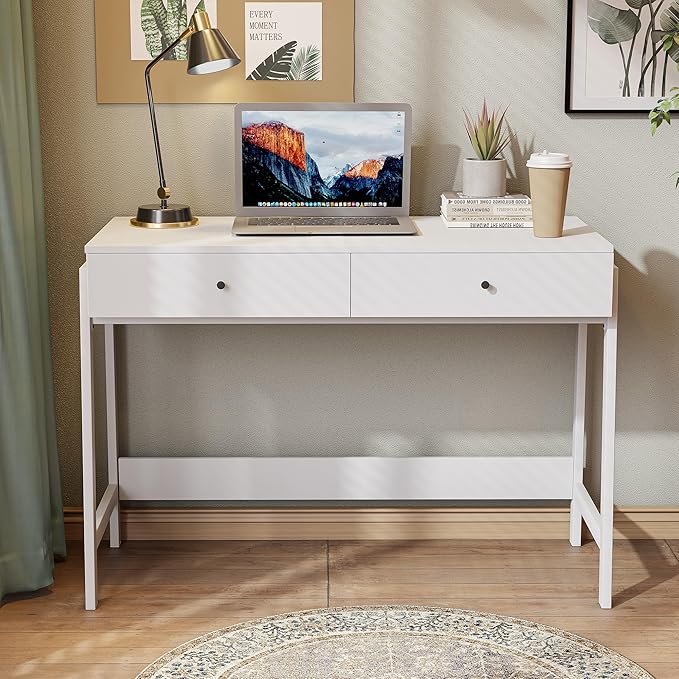 Home Office Desk with Drawers, Small Spaces Writing Desk with Storage for badroom, Work Desk for Home Office, Home Table, white - LeafyLoom