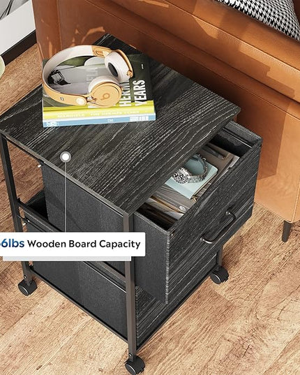 DEVAISE 2 Drawer Mobile File Cabinet, Rolling Printer Stand, Fabric Vertical Filing Cabinet fits A4 or Letter Size for Home Office, Charcoal Black Wood Grain Print - LeafyLoom