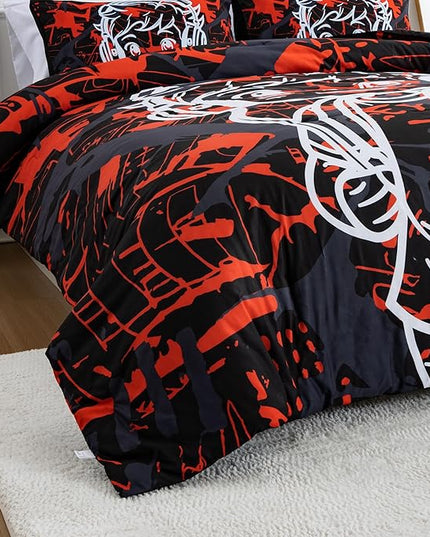 Btargot Colorful Camouflage Graffiti Style Comforter Set, 3 Piece Headphone Hip Hop Boy Line Pattern Bedding Set for Kids Boys Grils Teen, Twin Red - LeafyLoom