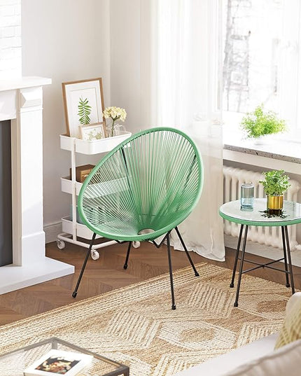 SONGMICS 3-Piece Outdoor Seating Acapulco Chair, Modern Patio Furniture Set, Glass Top Table and 2 Chairs, Indoor and Outdoor Conversation Bistro Set, Light Green UGGF011C01 - LeafyLoom