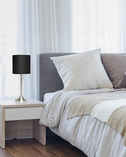 Simple Designs LT1076-BNB Tapered Fabric Drum Shade Table Lamp, Brushed Nickel and Black(Pack of 4) - LeafyLoom