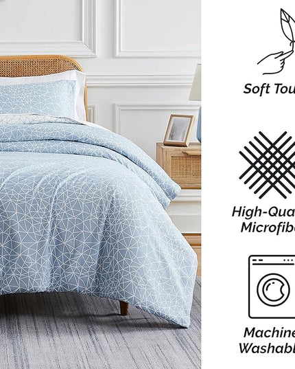 Southshore Fine Living, Inc. King Size Comforter Set with 2 Pillow Shams, Reversible Geometric Print is 2 Colors in 1 - Alternative Down Comforter King/Cal King, Soft Microfiber, Sky Blue & White - LeafyLoom