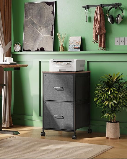 DEVAISE 2 Drawer Mobile File Cabinet, Rolling Printer Stand, Fabric Vertical Filing Cabinet fits A4 or Letter Size for Home Office, Rustic Brown - LeafyLoom