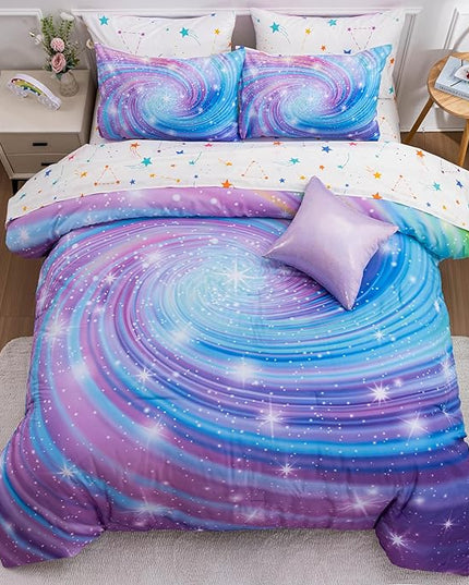 Btargot Super Soft 6 Pieces Gradient Star Ring Comforter Set, Colorful Glitter Rainbow Star Pattern Bedding Set for Boys Girls Teens, Twin Purple - LeafyLoom