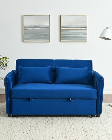 Modern Convertible Loveseat Sofa Bed, Compact Functional Love Seat,Comfy Velvet Sleeper Sofabed 3 in1 Recliner Sofa&Couch with Removable Side Pockets for Small Space Living Room/Guest Room - LeafyLoom
