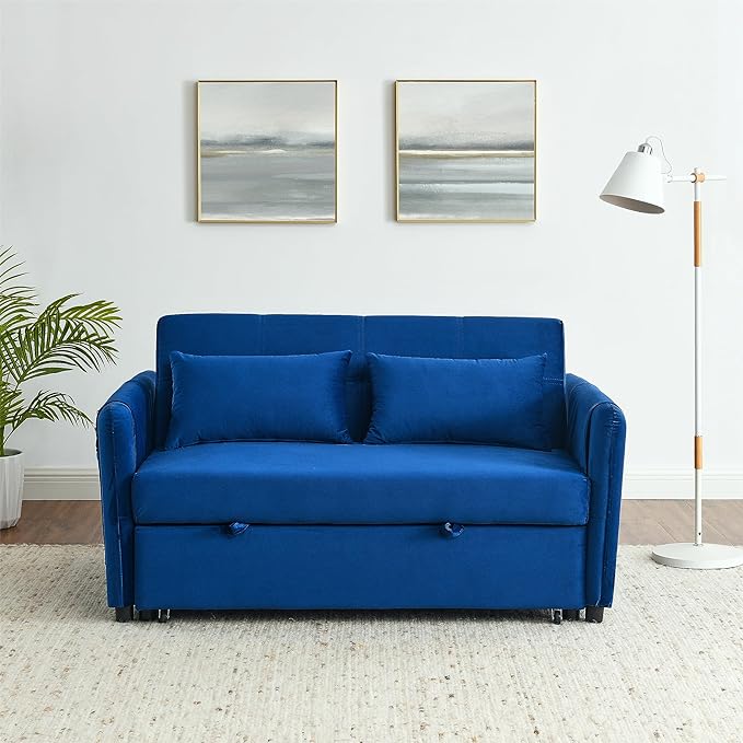 Modern Convertible Loveseat Sofa Bed, Compact Functional Love Seat,Comfy Velvet Sleeper Sofabed 3 in1 Recliner Sofa&Couch with Removable Side Pockets for Small Space Living Room/Guest Room - LeafyLoom