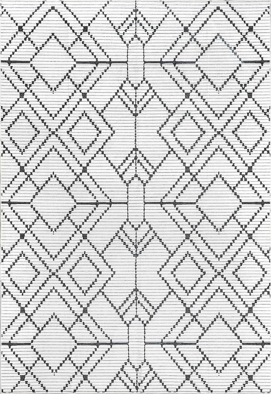 nuLOOM Echo Multi Diamond Machine Washable Ultra Thin Area Rug, 5' x 8', Ivory - LeafyLoom