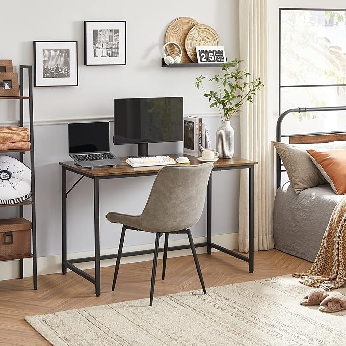 VASAGLE Computer Desk, Gaming Desk, Home Office Desk, for Small Spaces, 23.6 x 47.2 x 29.5 Inches, Industrial Style, Metal Frame, Rustic Brown and Black ULWD039B01 - LeafyLoom