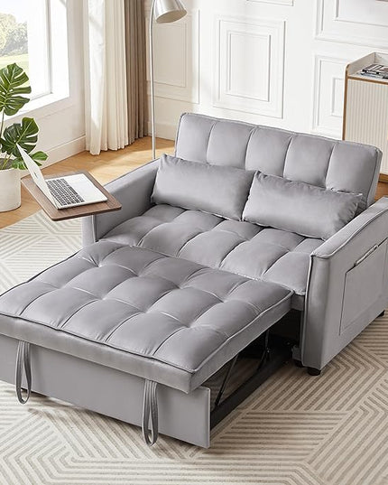 Comfy Cute Tufted Upholstered Loveseat Sofa with Pull Out Sleeper Couch Bed and 2 Pillows,Modern Convertible Love Seat Sofabed for Computer & Coffee Living Room Furniture Sets - LeafyLoom