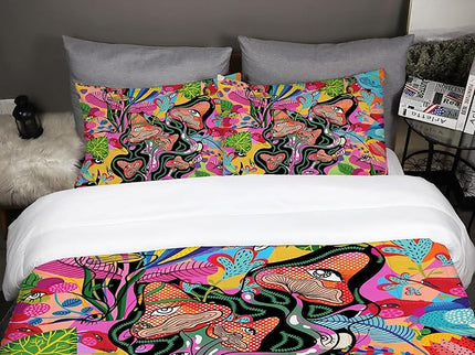 Sunnycitron 3D Colorful Mushroom Comforter set Colorful Mushroom Bedding Full size Mushroom Eyes Pattern Print Comforter Sets- All-Season (1 Comforter + 2 Pillowcases),Easy-Wash Fade Resistant - LeafyLoom