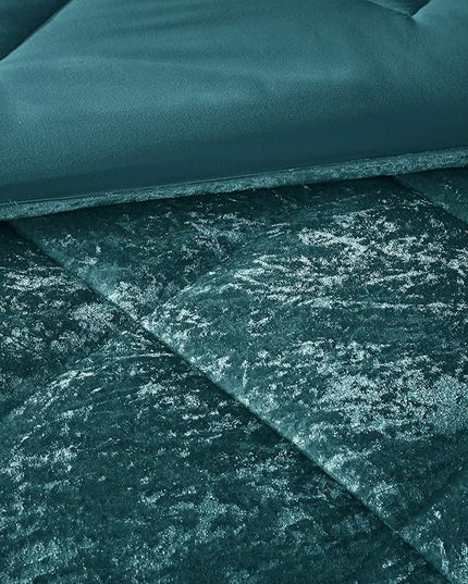 Intelligent Design Queen Comforter Set, Velvet Comforter Set , Luxury Diamond Quilting Comforter Set, Fluffy Comforter Bed Set with Decorative Pillowand 2 Shams, 4 Piece Teal, Full/Queen - LeafyLoom