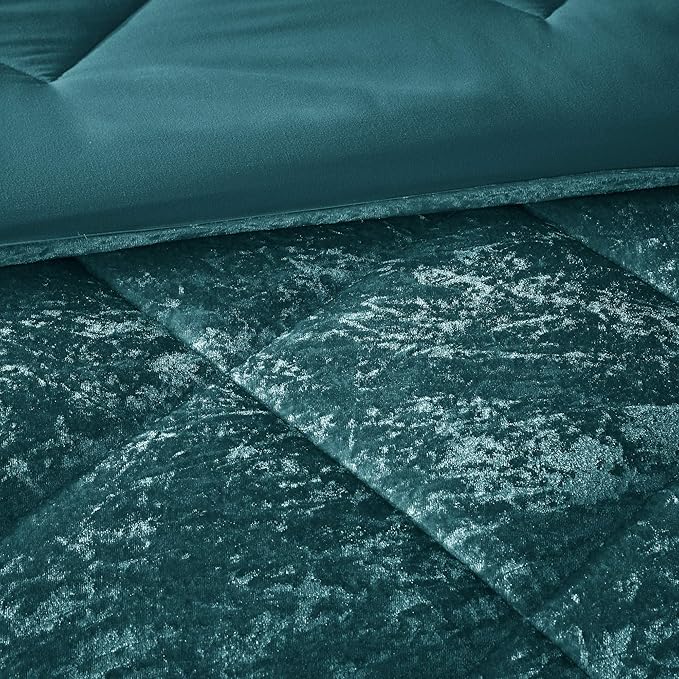 Intelligent Design Queen Comforter Set, Velvet Comforter Set , Luxury Diamond Quilting Comforter Set, Fluffy Comforter Bed Set with Decorative Pillowand 2 Shams, 4 Piece Teal, Full/Queen - LeafyLoom